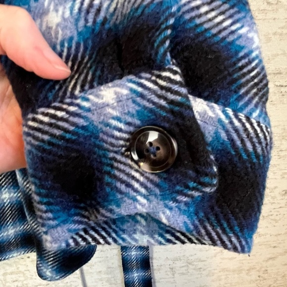 Thick Wool Plaid Shacket Large Blue Black White Belted Jacket Flannel - Picture 10 of 14